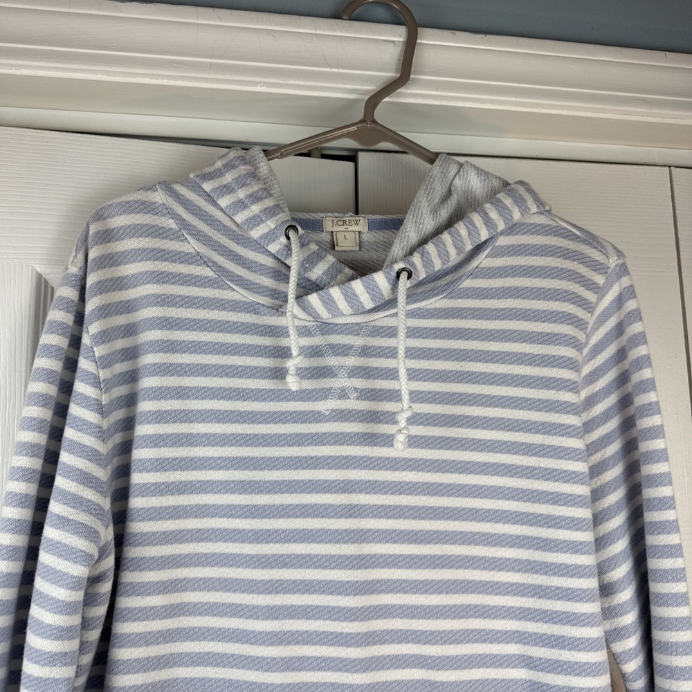 J. Crew Hoodie Womens Large Blue Striped Pullover Cotton‎ Beach - Picture 3 of 8
